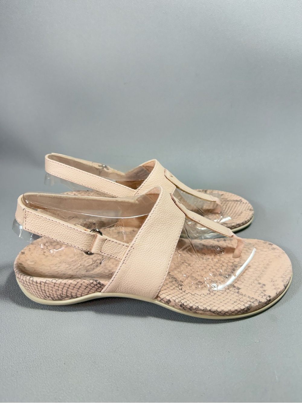 Vionic Tala Neutral Pink Snakeskin Printed Leather Slingback Thong Sandals